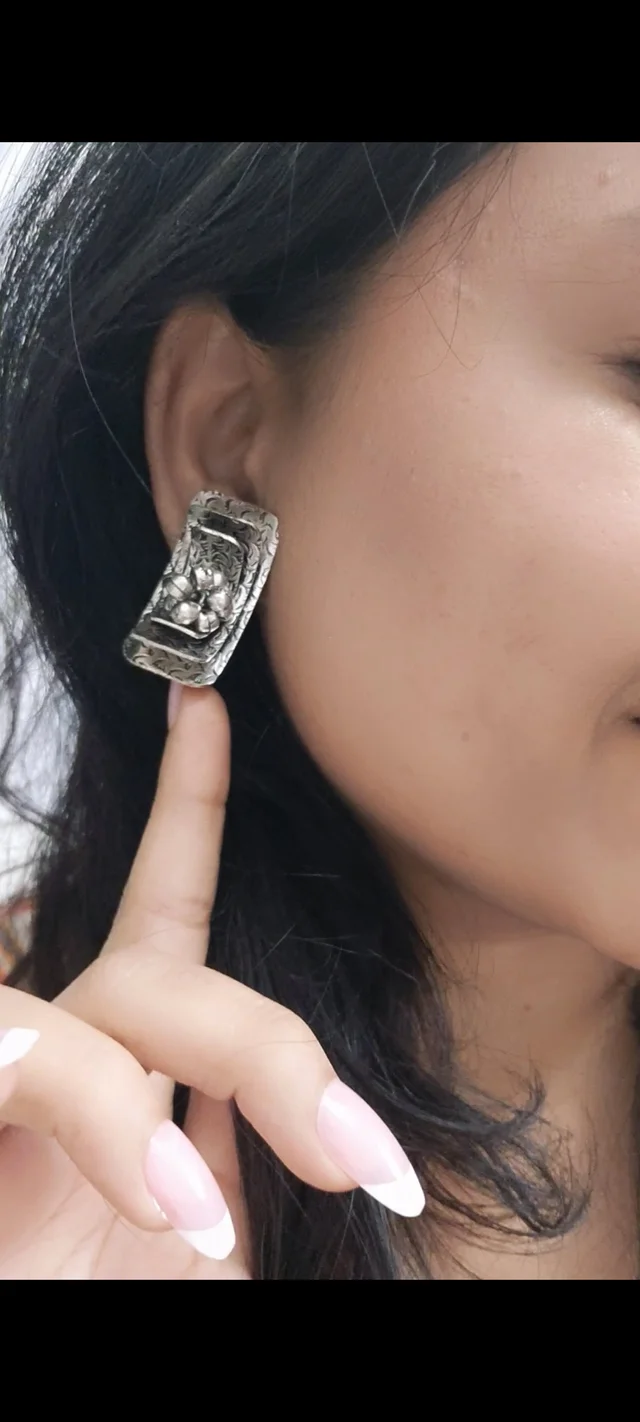 Triple Layer Ghungroo German Silver Replica Oxidised Earrings