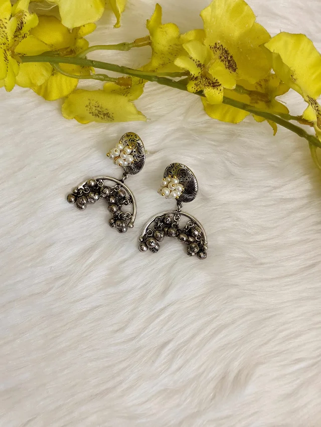 Moon German Silver Oxidised Earrings