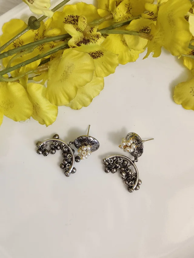 Moon German Silver Oxidised Earrings