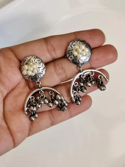 Moon German Silver Oxidised Earrings