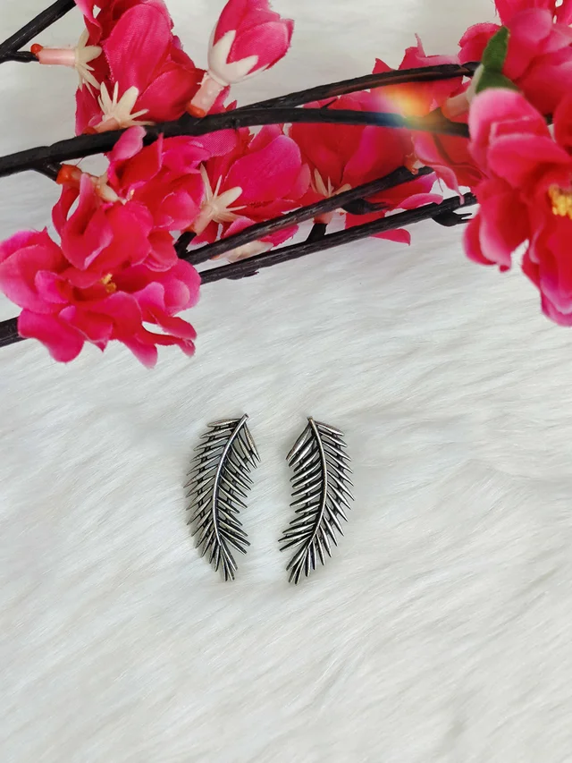 German Silver Replica Oxidised Replica Leaves Earrings