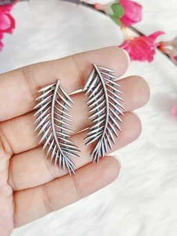 German Silver Replica Oxidised Replica Leaves Earrings