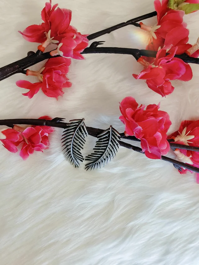 German Silver Replica Oxidised Replica Leaves Earrings