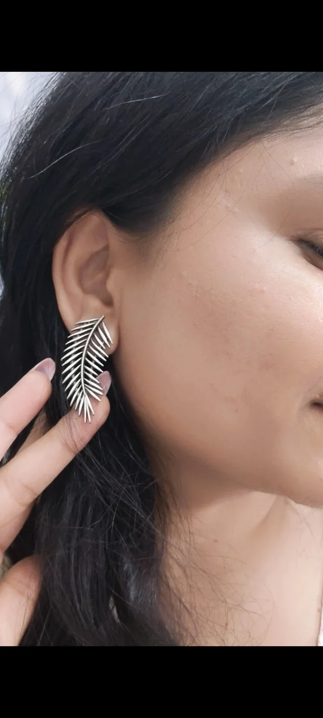 German Silver Replica Oxidised Replica Leaves Earrings