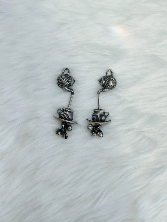 Boho Chai Ketli Oxidised German Silver Earrings