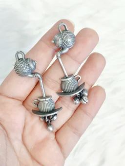 Boho Chai Ketli Oxidised German Silver Earrings
