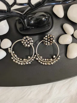 Ghungroo Ring Jhumka German Silver Oxidised Earrings