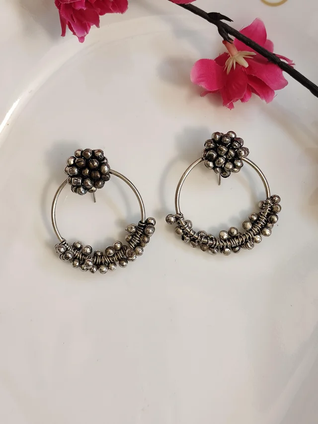 Ghungroo Ring Jhumka German Silver Oxidised Earrings