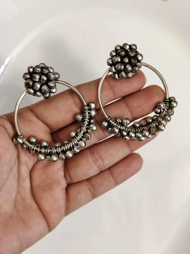 Ghungroo Ring Jhumka German Silver Oxidised Earrings