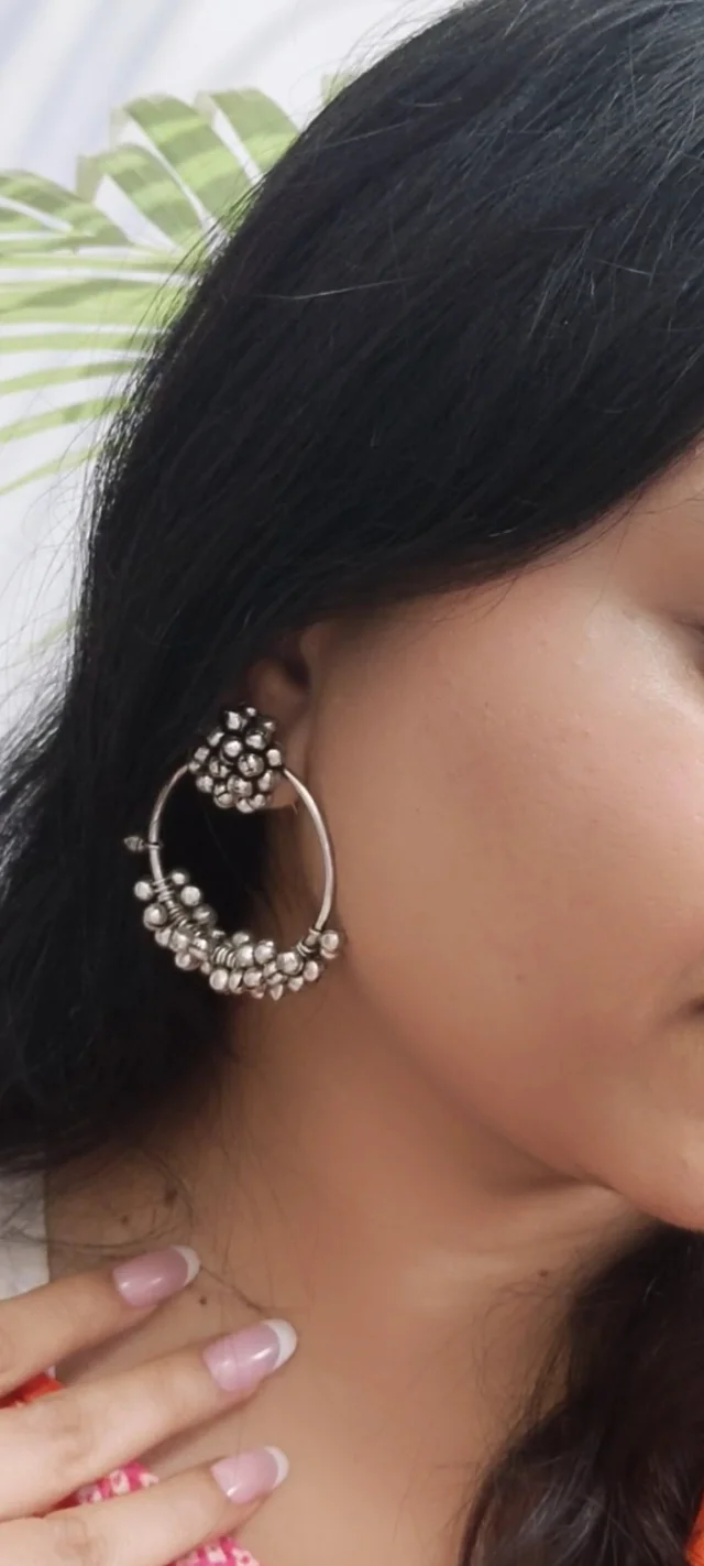 Ghungroo Ring Jhumka German Silver Oxidised Earrings
