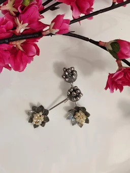 Blooming Flower German Silver Oxidised Earrings