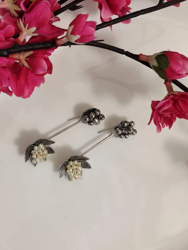 Blooming Flower German Silver Oxidised Earrings