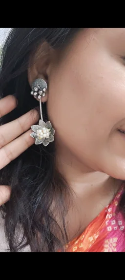 Blooming Flower German Silver Oxidised Earrings