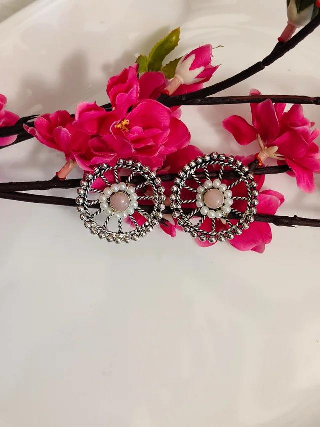 Cart Wheel Style German Silver Oxidised Stud Earrings