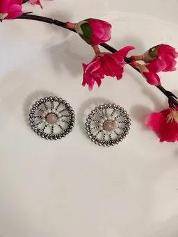 Cart Wheel Style German Silver Oxidised Stud Earrings