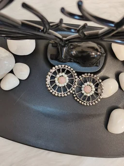 Cart Wheel Style German Silver Oxidised Stud Earrings