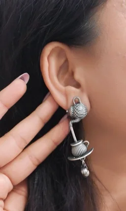 Boho Chai Ketli Oxidised German Silver Earrings