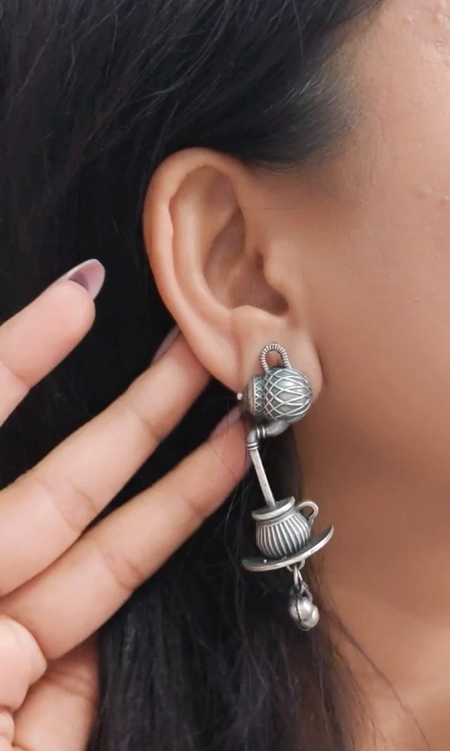 Boho Chai Ketli Oxidised German Silver Earrings