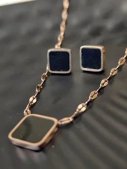 Anti Tarnish Square Pendant And Earring Set Black