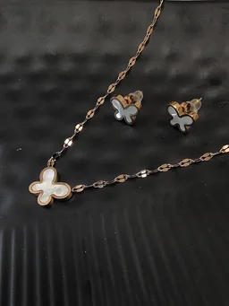 Anti Tarnish Butterfly Pendant And Earring Set White