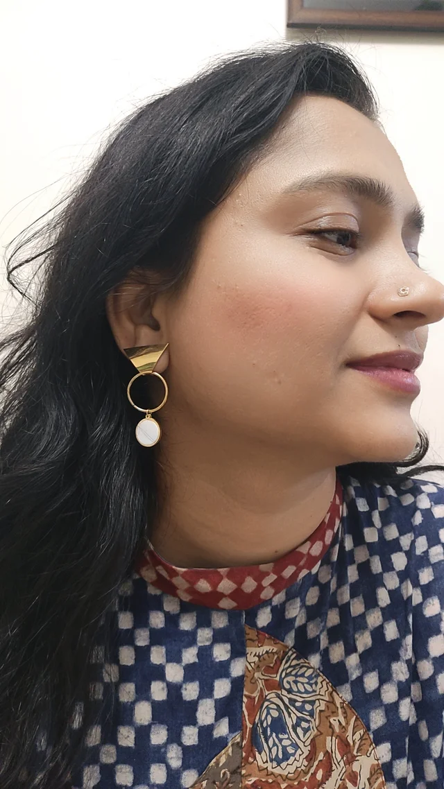 Geometry Design White Circle Danglers Earrings