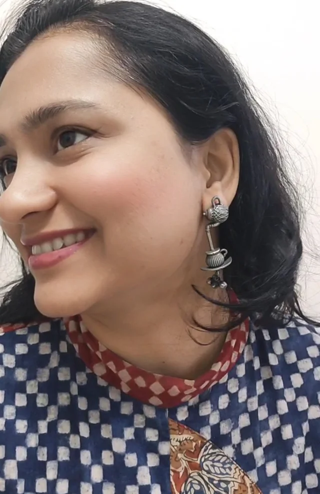 Boho Chai Ketli Oxidised German Silver Earrings