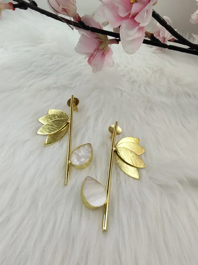 MOP Lotus Leaf Golden Earrings