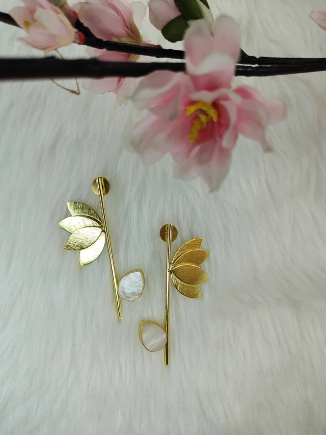 MOP Lotus Leaf Golden Earrings