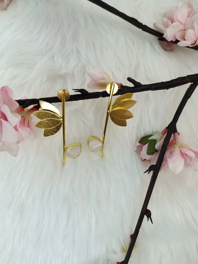 MOP Lotus Leaf Golden Earrings