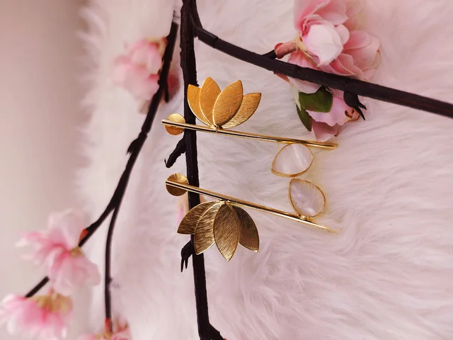 MOP Lotus Leaf Golden Earrings