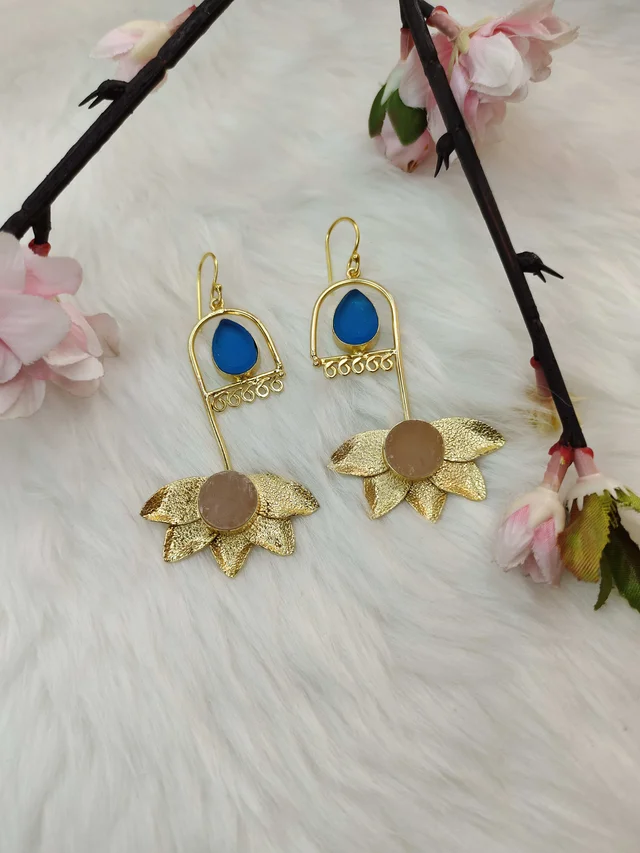 Rose Quartz Lotus Temple Jhumka Style Earrings