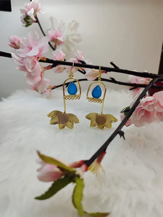 Rose Quartz Lotus Temple Jhumka Style Earrings