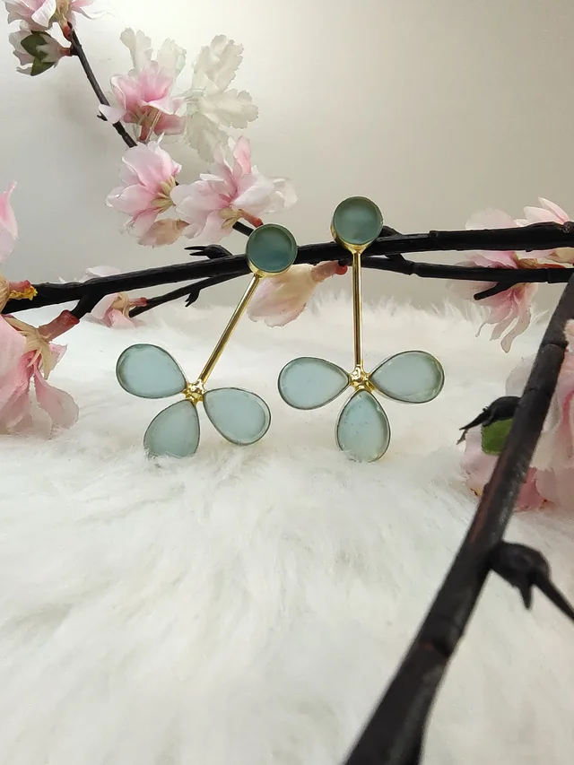Blue Quartz 3 Petal Drop Earrings
