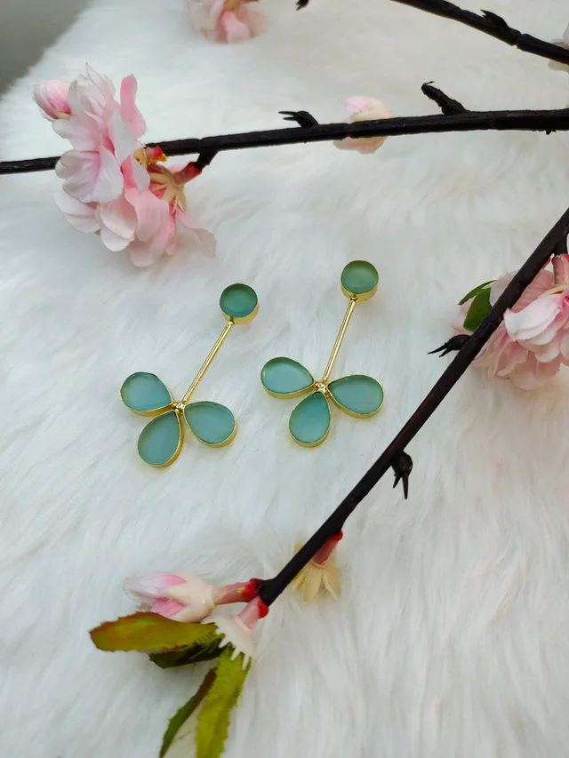 Blue Quartz 3 Petal Drop Earrings