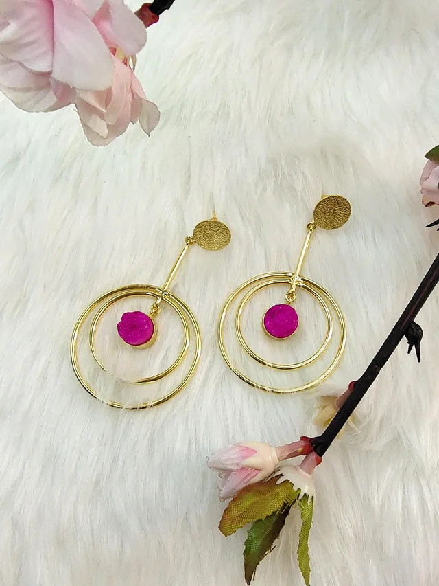 Pink Sugar Druzy Eclipse Earrings