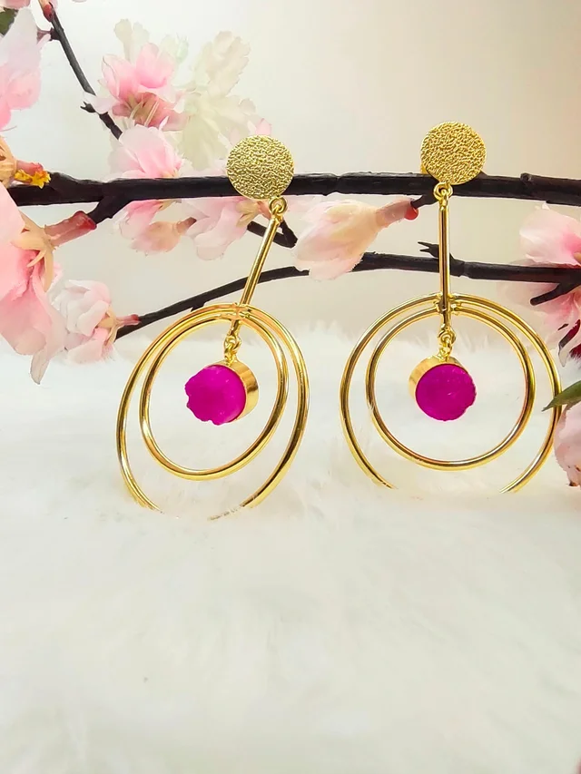 Pink Sugar Druzy Eclipse Earrings