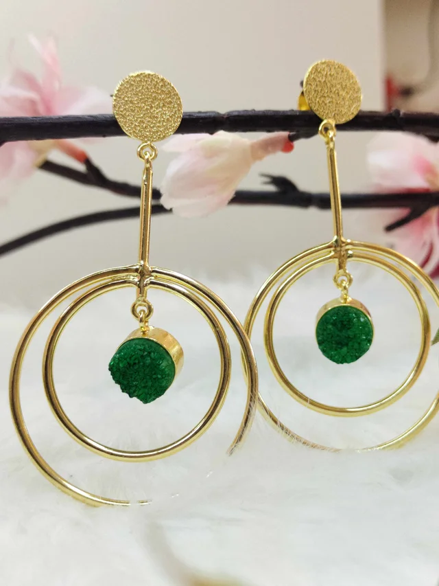 Green Sugar Druzy Eclipse Earrings