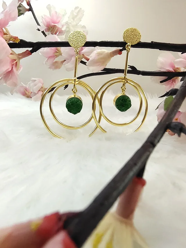 Green Sugar Druzy Eclipse Earrings