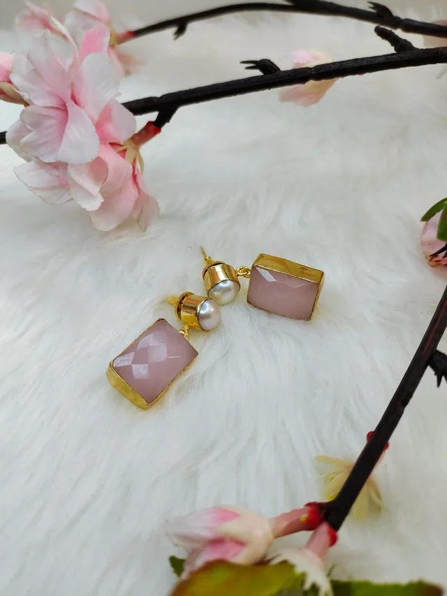 Baroque With Pink Monalisa Stone Drop Earrings