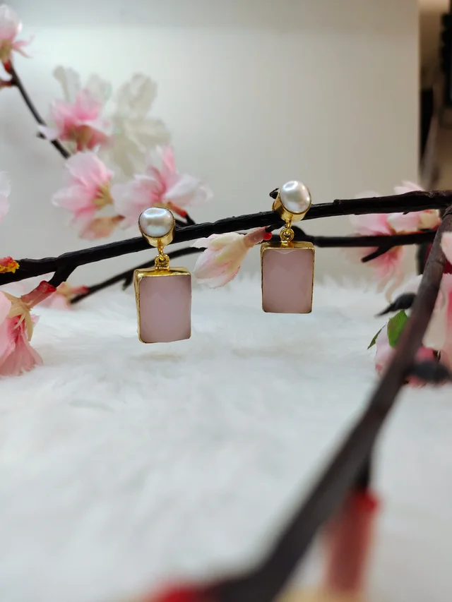 Baroque With Pink Monalisa Stone Drop Earrings
