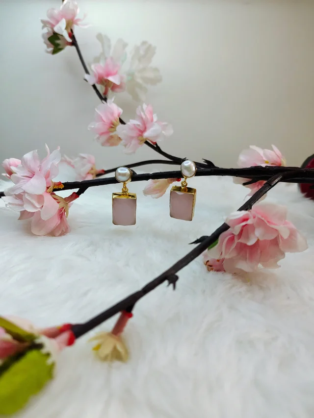 Baroque With Pink Monalisa Stone Drop Earrings