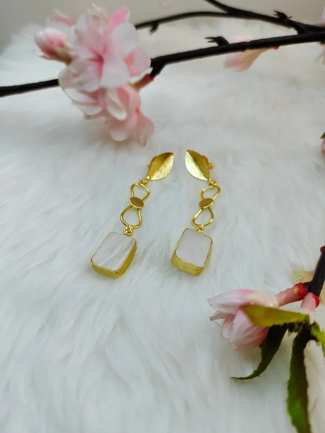 MOP Golden Bow Leaf Earrings
