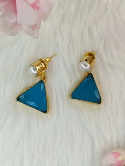 Baroque With Blue Monalisa Stone Triangle Drop Earrings