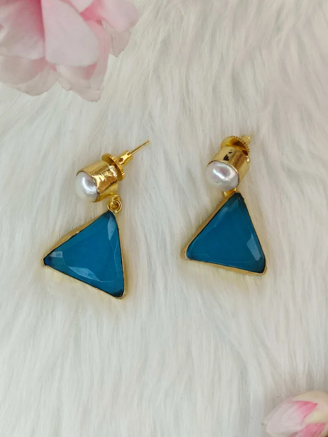 Baroque With Blue Monalisa Stone Triangle Drop Earrings