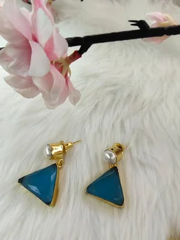 Baroque With Blue Monalisa Stone Triangle Drop Earrings