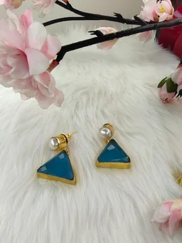 Baroque With Blue Monalisa Stone Triangle Drop Earrings