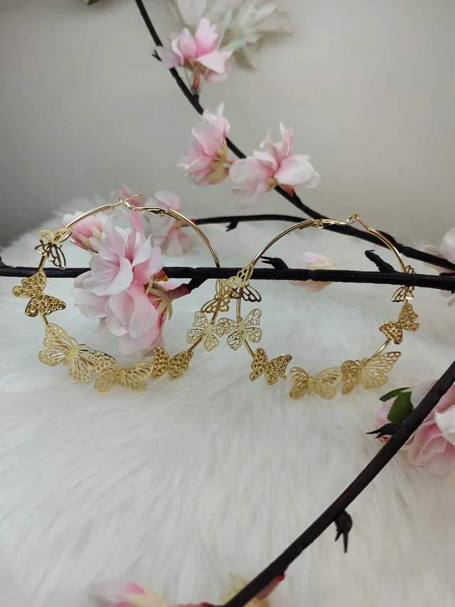 Butterflies Golden Hoops Earrings