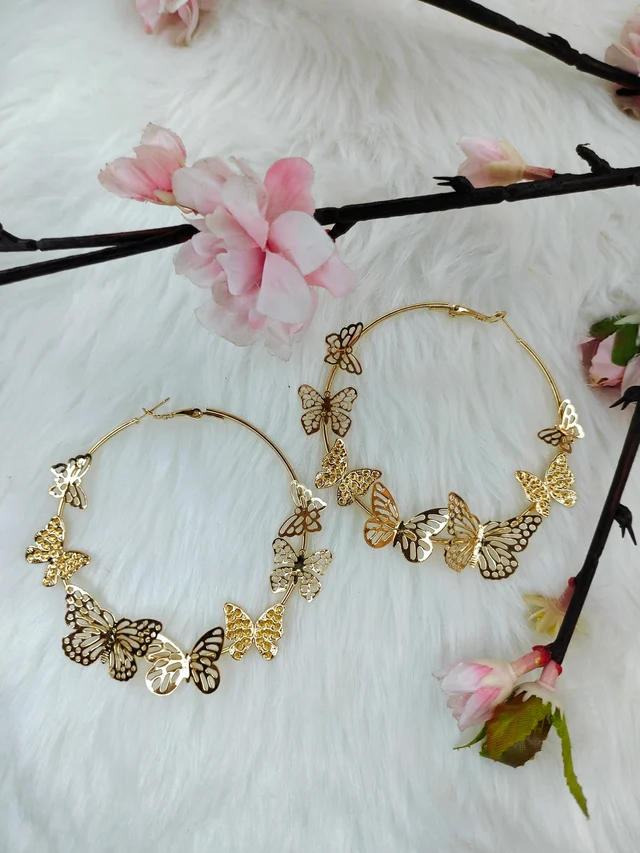 Butterflies Golden Hoops Earrings