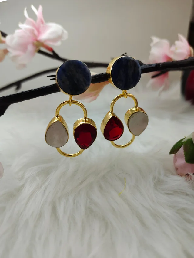 MOP With Red Garnet Stone Drop Earrings