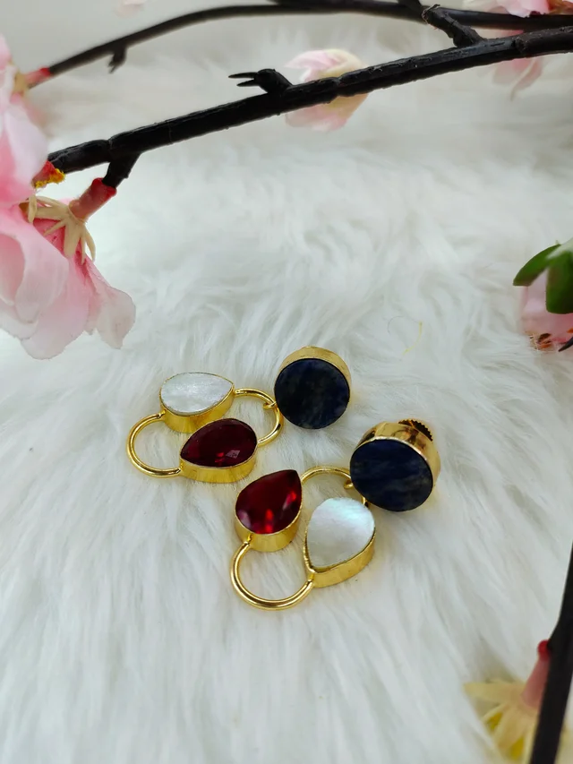MOP With Red Garnet Stone Drop Earrings
